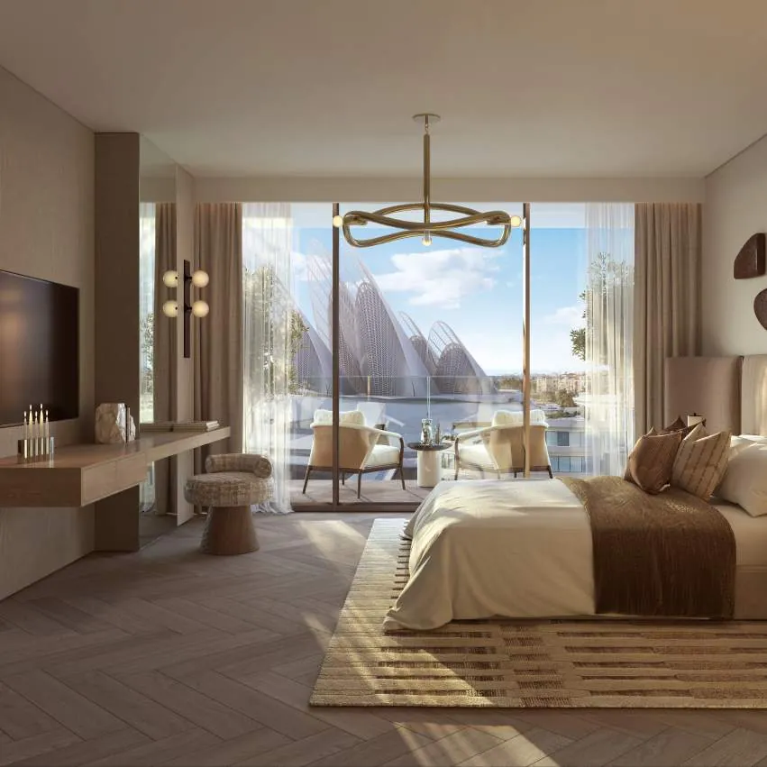 Bedroom at The Row Saadiyat with views of the Cultural District