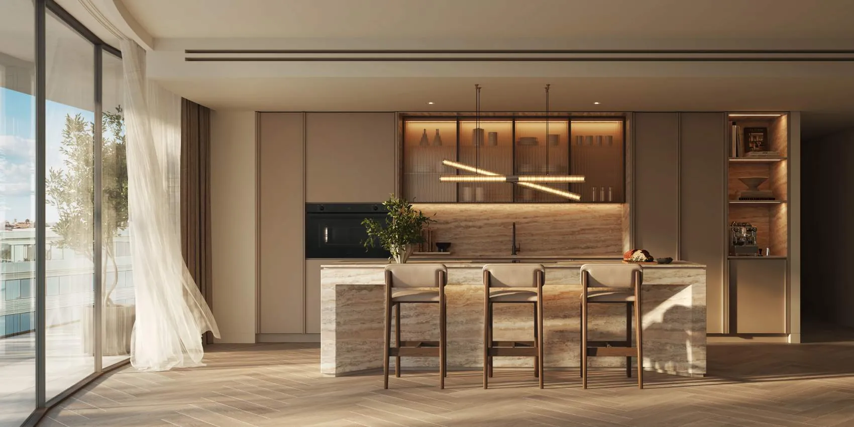Kitchen with island at The Row Saadiyat
